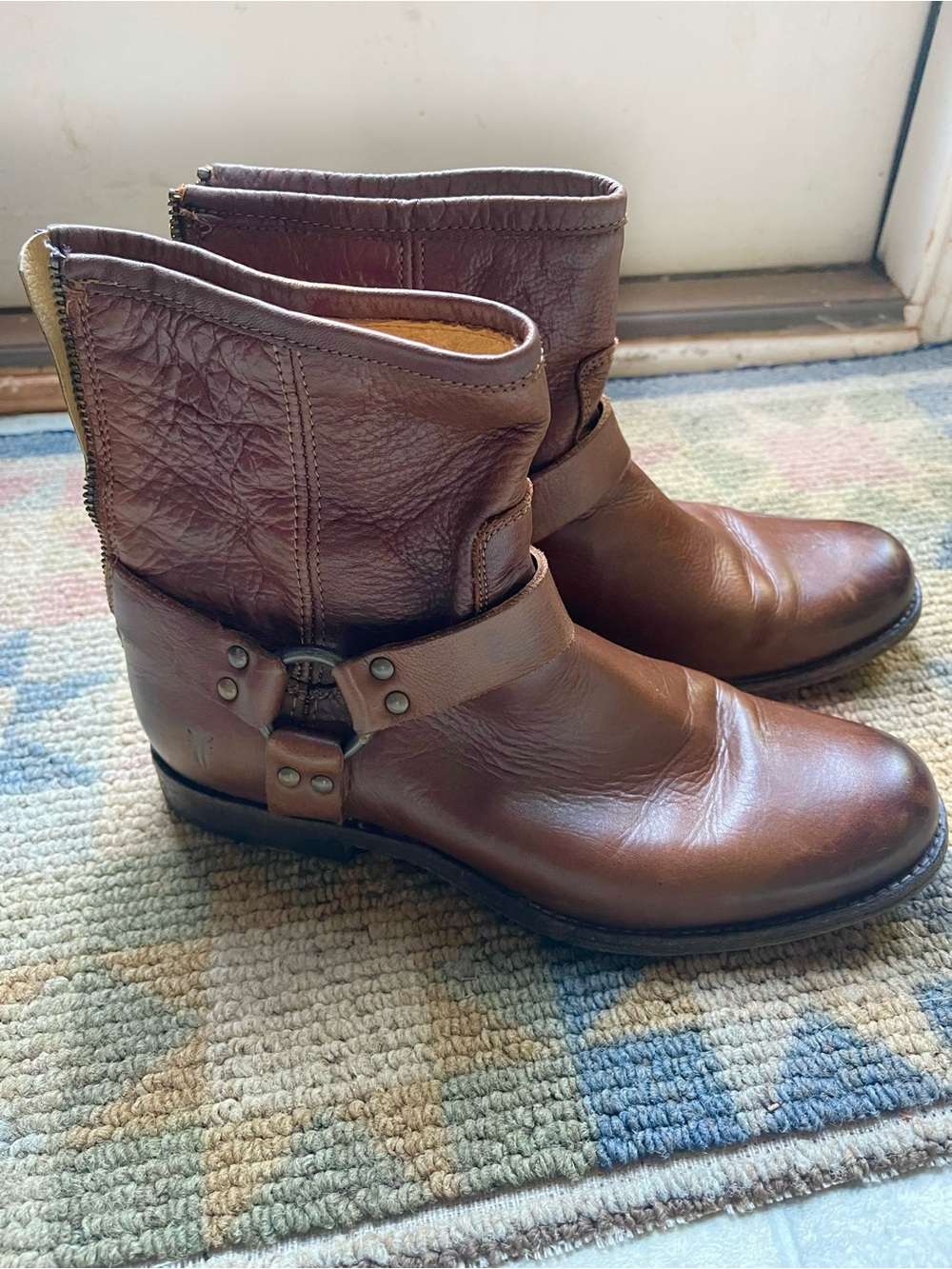 Frye Brown Leather Harness Ankle Boots
